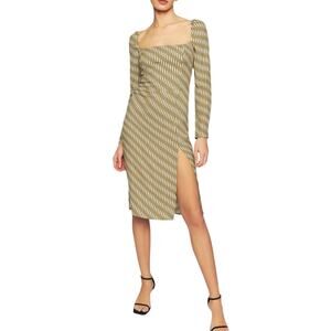 Reformation Peyton Dress Green Geometric Long Sleeve Midi Boho Smocked